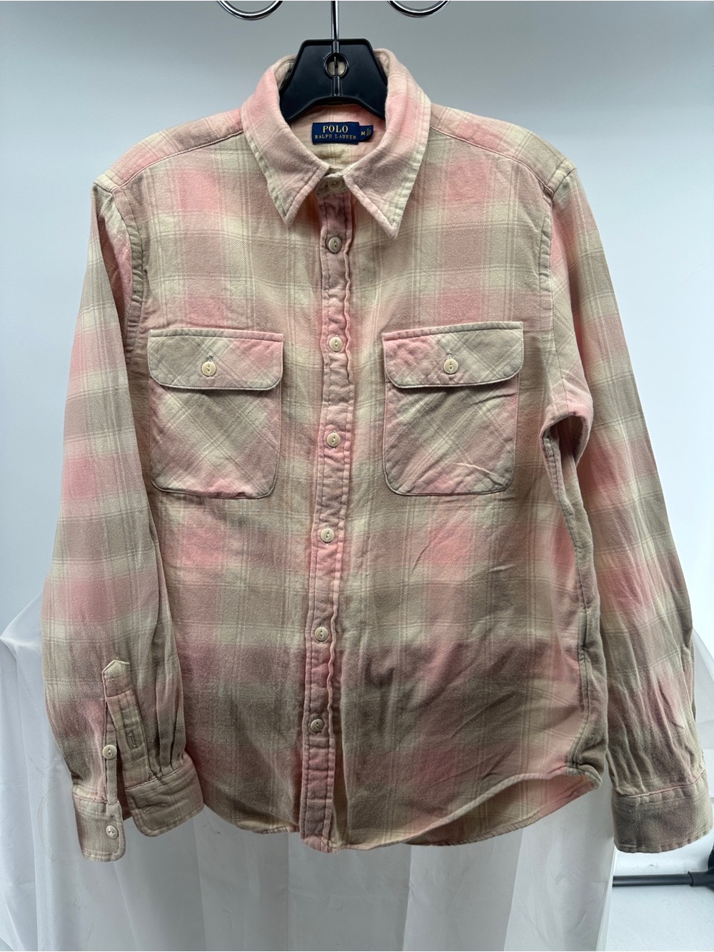 Polo Ralph Lauren pink and cream plaid cotton button down shirt